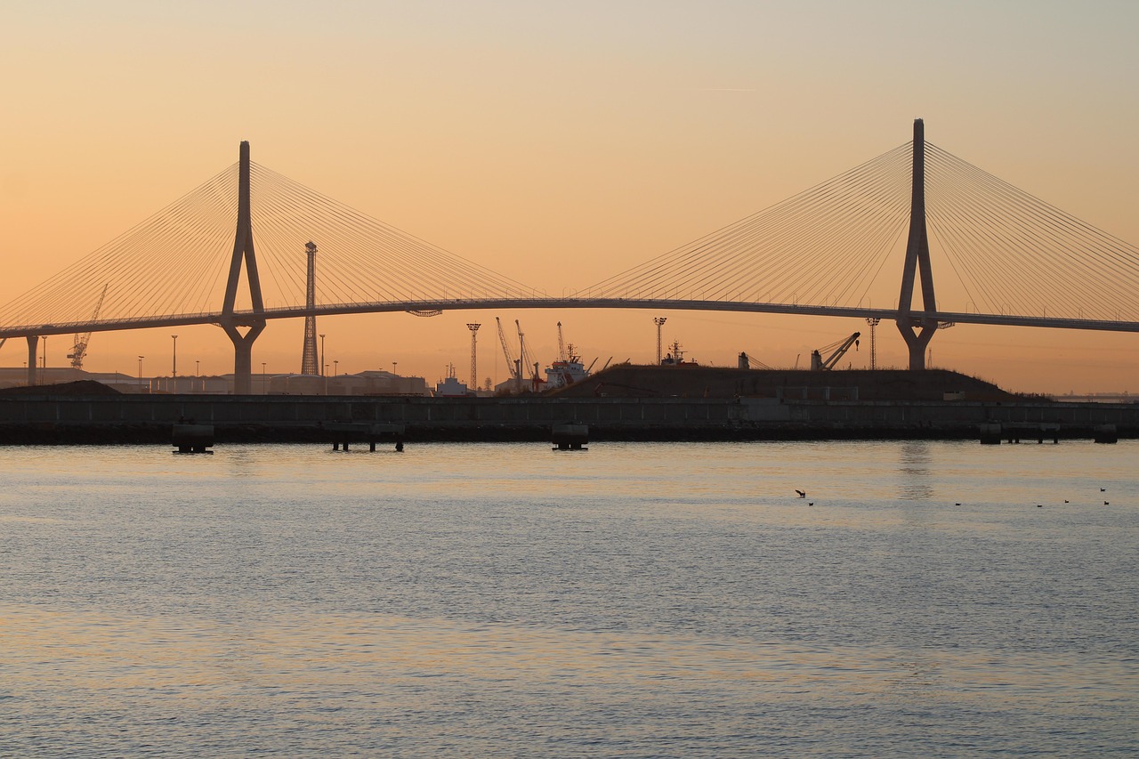 bridge of the constitution, port of cadiz, bridge, cadiz, andalusia, spain, sea, nature, landscape